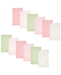 Hudson Baby Girl Cotton Poly Flannel Burp Cloths Bundle 12-Pack, Sweet Little Floral, One Size