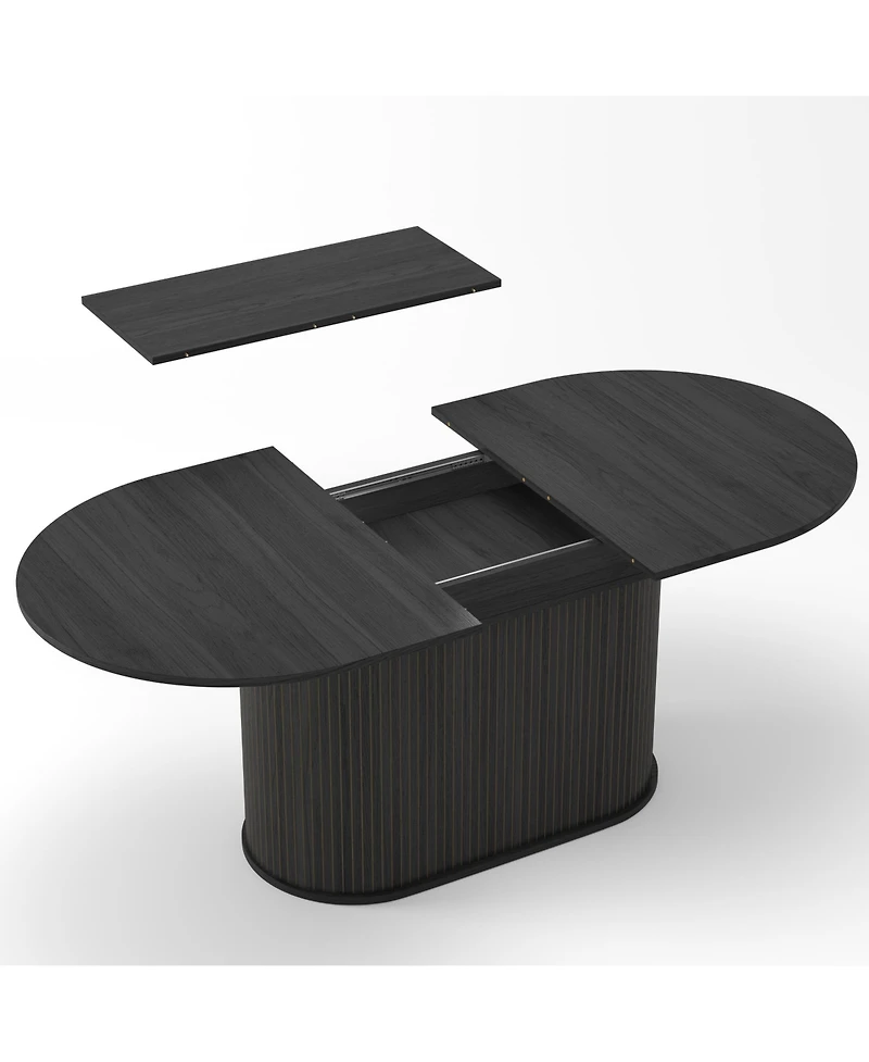 Rainsken 55.11"-70.86" Extendable Dining Table for 4-6, Oval Kitchen with Striped Legs Living Room and