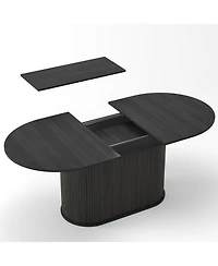 Rainsken 55.11"-70.86" Extendable Dining Table for 4-6, Oval Kitchen with Striped Legs Living Room and
