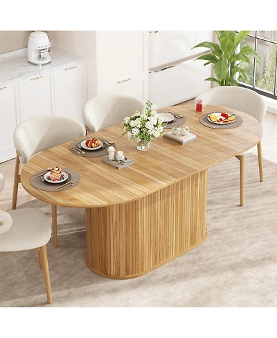 Rainsken 55.11"-70.86" Extendable Dining Table for 4-6, Oval Kitchen with Striped Legs Living Room and