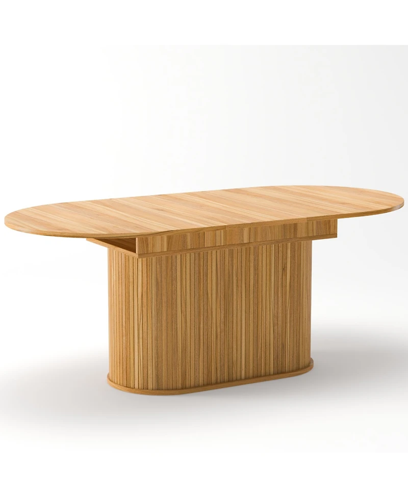 Rainsken 55.11"-70.86" Extendable Dining Table for 4-6, Oval Kitchen with Striped Legs Living Room and