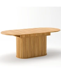Rainsken 55.11"-70.86" Extendable Dining Table for 4-6, Oval Kitchen with Striped Legs Living Room and