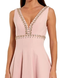Mac Duggal Women's Rhinestone Embellished Crepe A Line Midi Dress