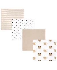 Hudson Baby Infant Cotton Poly Flannel Receiving Blankets 4-Pack, Cozy Cutie, One Size