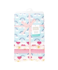 Hudson Baby Girl Cotton Poly Flannel Receiving Blankets Bundle, Cloudy Rainbow, One Size