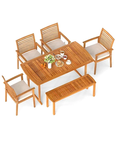 Sugift 6-Piece Outdoor Acacia Wood Dining Set with Umbrella Hole