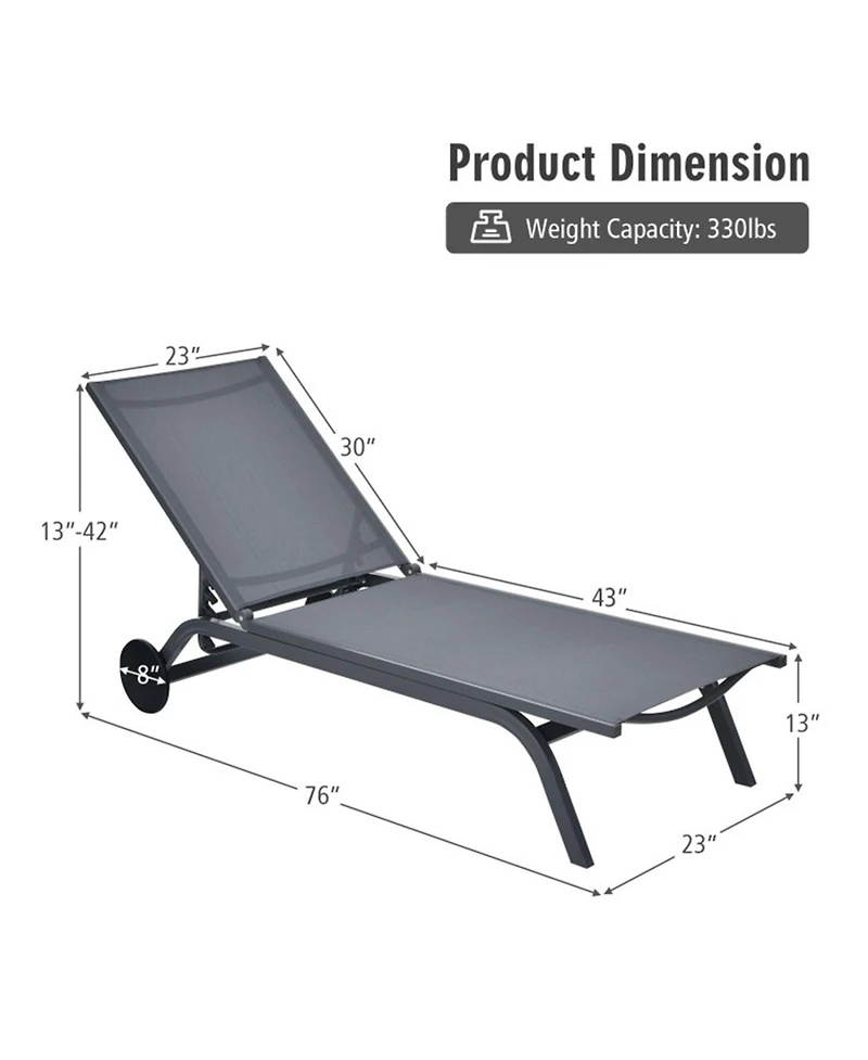 Clihome 6-Position Adjustable Fabric Outdoor Patio Recliner Lounge Chair