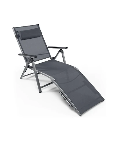Clihome Outdoor Aluminum Chaise Lounge Chair with Quick-Drying Fabric