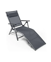 Clihome Outdoor Aluminum Chaise Lounge Chair with Quick-Drying Fabric