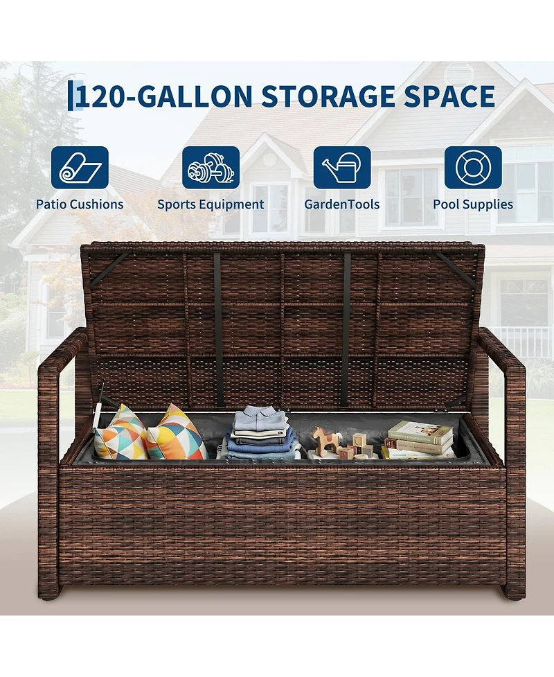 gaomon Home Wicker Storage Bench, Rattan Patio Chest with Cushion Seat and Hidden Compartment