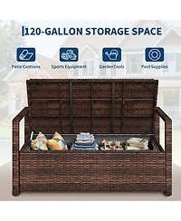 gaomon Home Wicker Storage Bench, Rattan Patio Chest with Cushion Seat and Hidden Compartment
