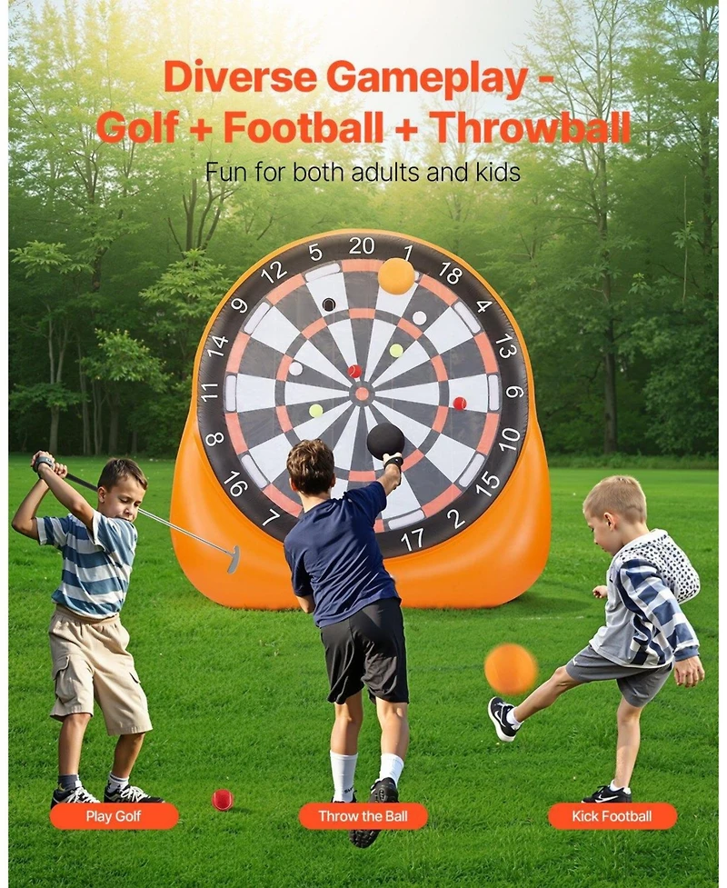 Mecale Inflatable Soccer Dart Board, 6+ Ft Giant Kick Darts Game, Includes 4 Kick Balls, 12 Tennis Balls & Air Pump, Fast Setup