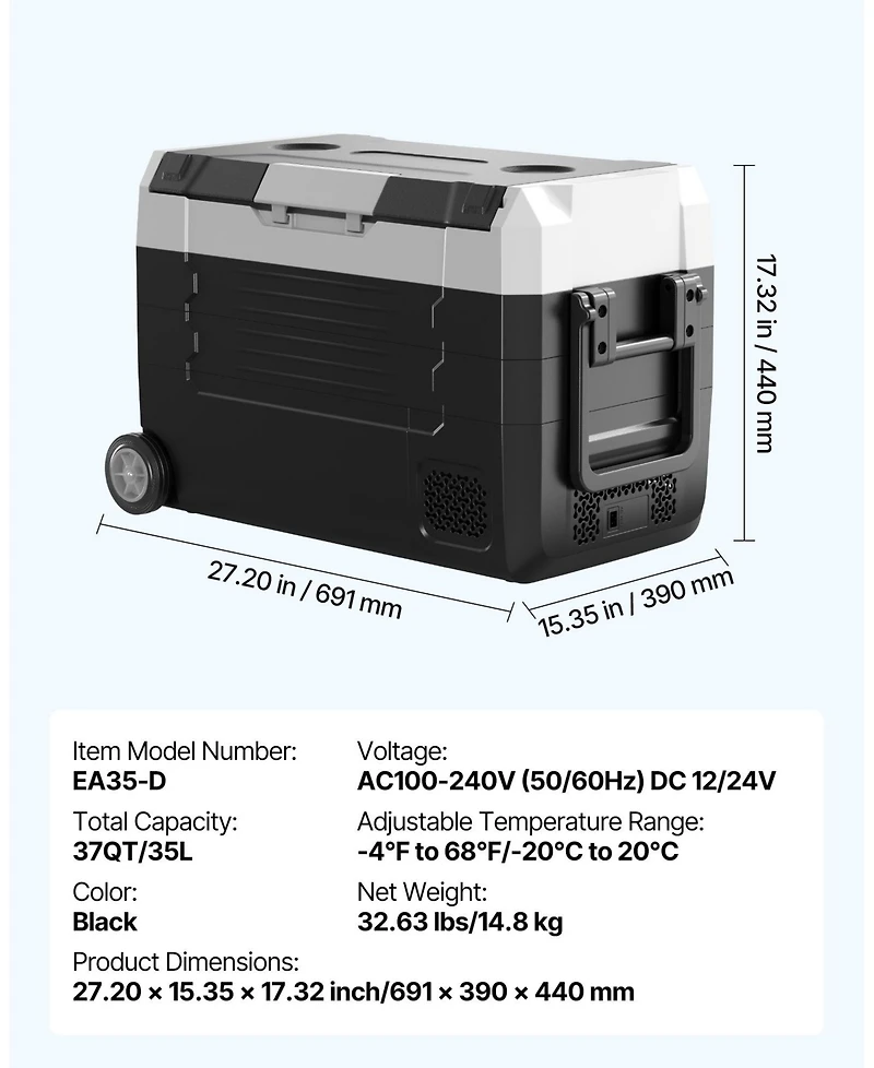 Mecale Quart Car Refrigerator Dual Zone with App Control and Wheels