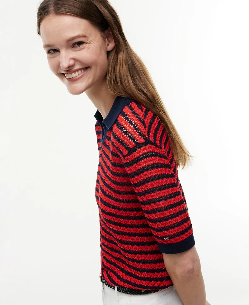 Tommy Hilfiger Women's Pointelle Collar V-Neck Sweater
