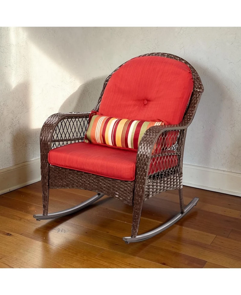 Outdoor Patio Wicker Rocking Chair Set with Cushions and Decorative Accent Pillow