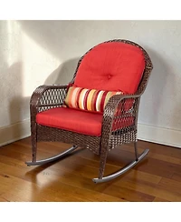 Outdoor Patio Wicker Rocking Chair Set with Cushions and Decorative Accent Pillow