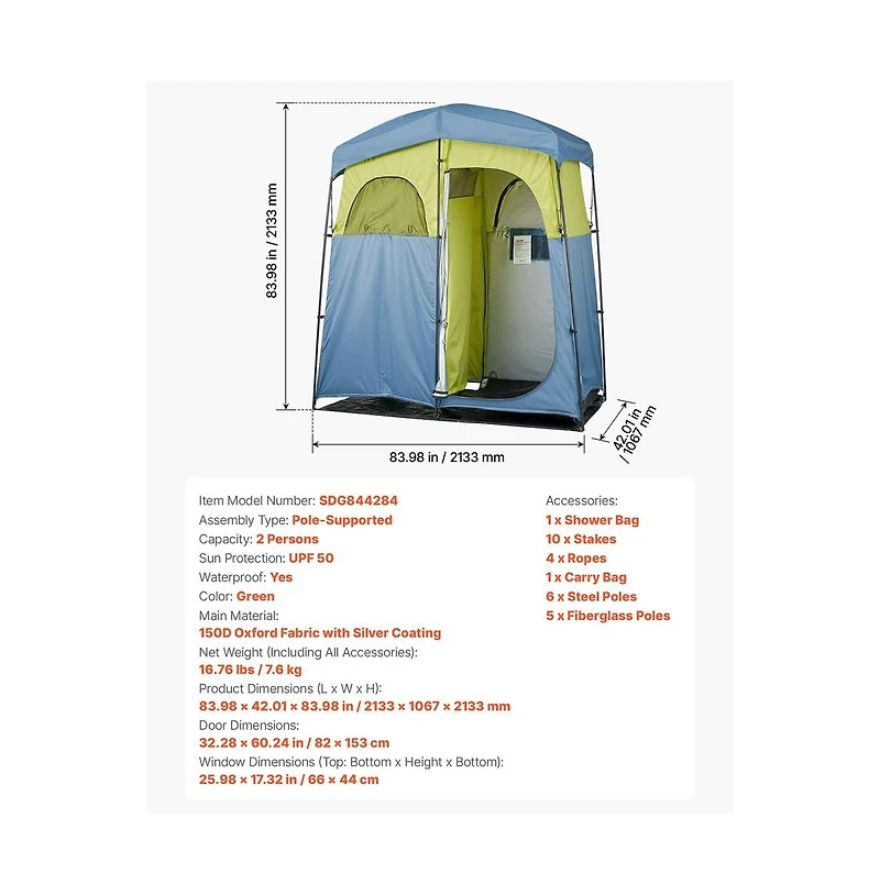 Sugift Camping Shower Tent 2-Room Portable Privacy Tent Changing Room with Shower Bag