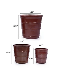 Clihome Handmade Glazed Ceramic Planter Set of 3, 16/13/10 Inch Diameter, Horizontal Rib Design, for Outdoor Garden & Indoor Staircase Use