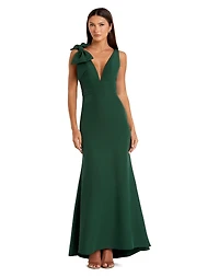 Mac Duggal Women's Petite Sleeveless V Neck Bow Detail Mermaid Gown