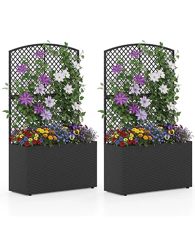 Gymax Raised Garden Bed Trellis Wicker Planter Box Privacy Screen