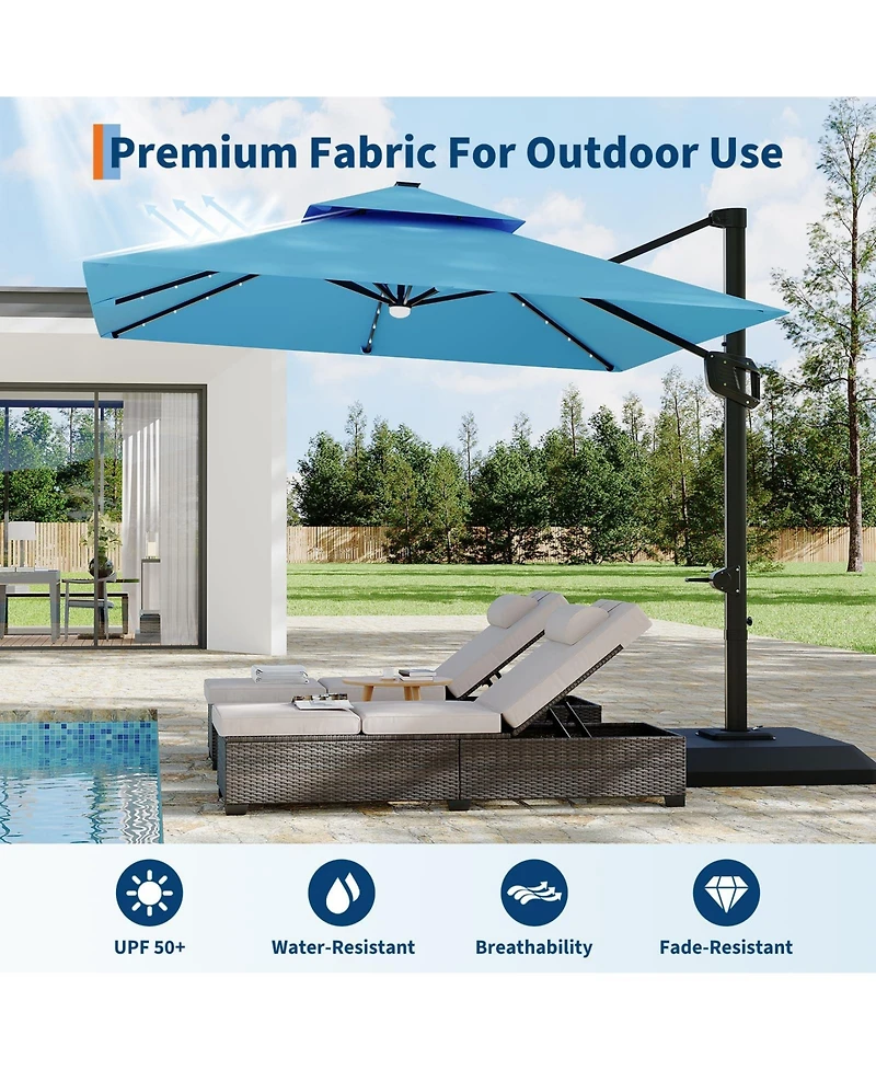 gaomon 10 ft 360degree(s) Rotation Solar Lights Cantilever Patio Umbrella with Base Included for Backyard