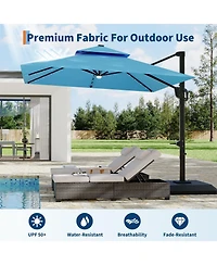 gaomon 10 ft 360degree(s) Rotation Solar Lights Cantilever Patio Umbrella with Base Included for Backyard