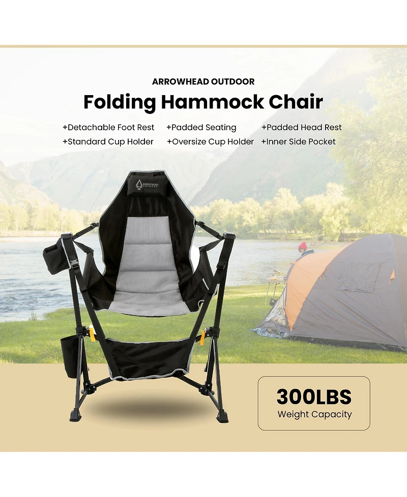 Arrowhead Outdoor 2-Pack Folding Hammock Camp Chair, Detachable Footrest, Padded Headrest and Seat, 2x Large Cup Holders, Supports 300lbs