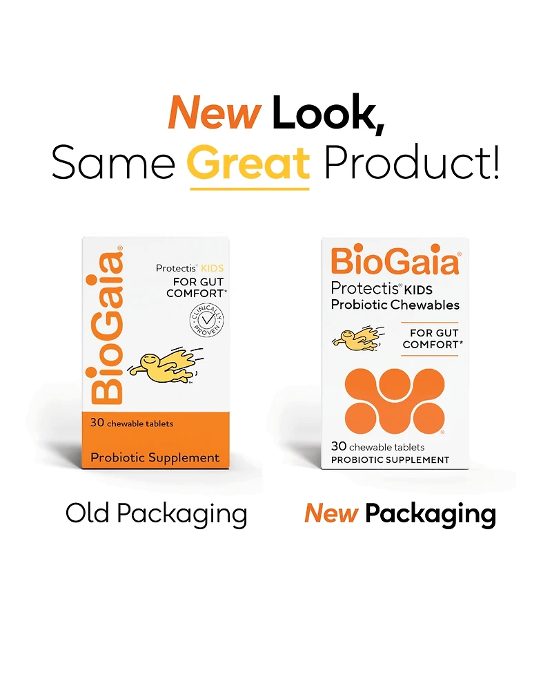 BioGaia Kids Probiotic Chewables for Digestive Support, Promote Regularity and Ease Tummy Troubles, Ages 3+, Allergen Free, 30 Count