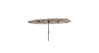 Clihome Extra Large Outdoor Umbrella,Rectangle Patio Umbrella,with Fringe and Crank Handle