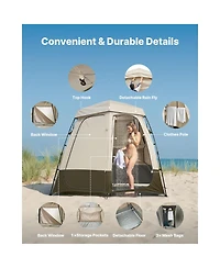 ECHTPeak Camping Shower Tent, 150D Oxford Fabric with Silver Coating, 2-Room Foldable Privacy Tent Changing Room, for Camping, Beach, and Fishing