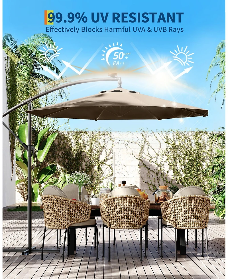 gaomon 10ft Outdoor 360degree(s) Rotation Offset Patio Umbrella with Base, Sun Protection for Deck, Poolside, Backyard