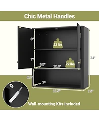 Gymax Bathroom Wall Cabinet w/Fluted Doors Adjustable Shelf Open Storage Cube Beige