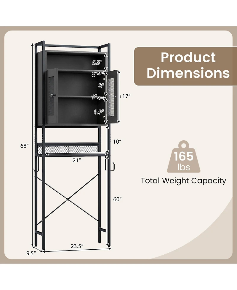 Gymax Over The Toilet Cabinet Bathroom Toilet Storage Organizer w/ Double Door Cabinet