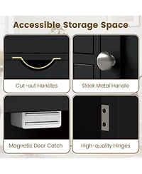 Gymax Bathroom Cabinet Floor Standing Storage Cabinet w/ 4 Drawers 1 Enclosed Cabinet