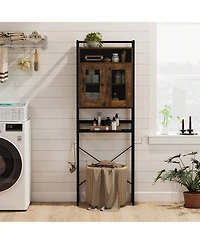 Gymax Over the Toilet Cabinet Space-saving Bathroom Storage Organizer w/ 2 Mesh Doors