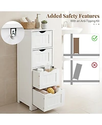 Gymax Bathroom Floor Cabinet Freestanding Narrow Side Storage Organizer w/ 4 Drawers