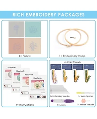 Gnuadz 4 Set Embroidery Kit Beginners Daisy Cross Stitch Hoop Thread