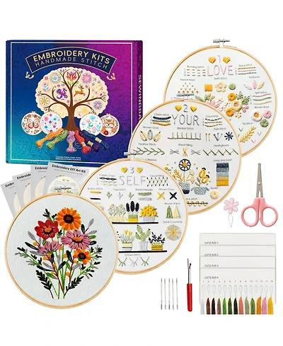 Gnuadz Embroidery Kit Beginner Practice Patterns Hand Stitching Craft Diy Sewing Box