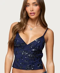 Edikted Women's Pia Sequin Floral Backless Top