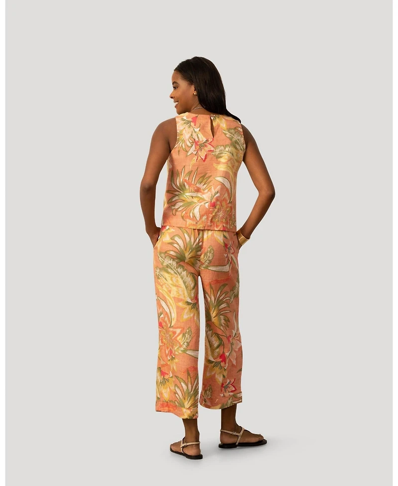 Cable & Gauge Women's and Floral Linen Blend Sleeveless Top