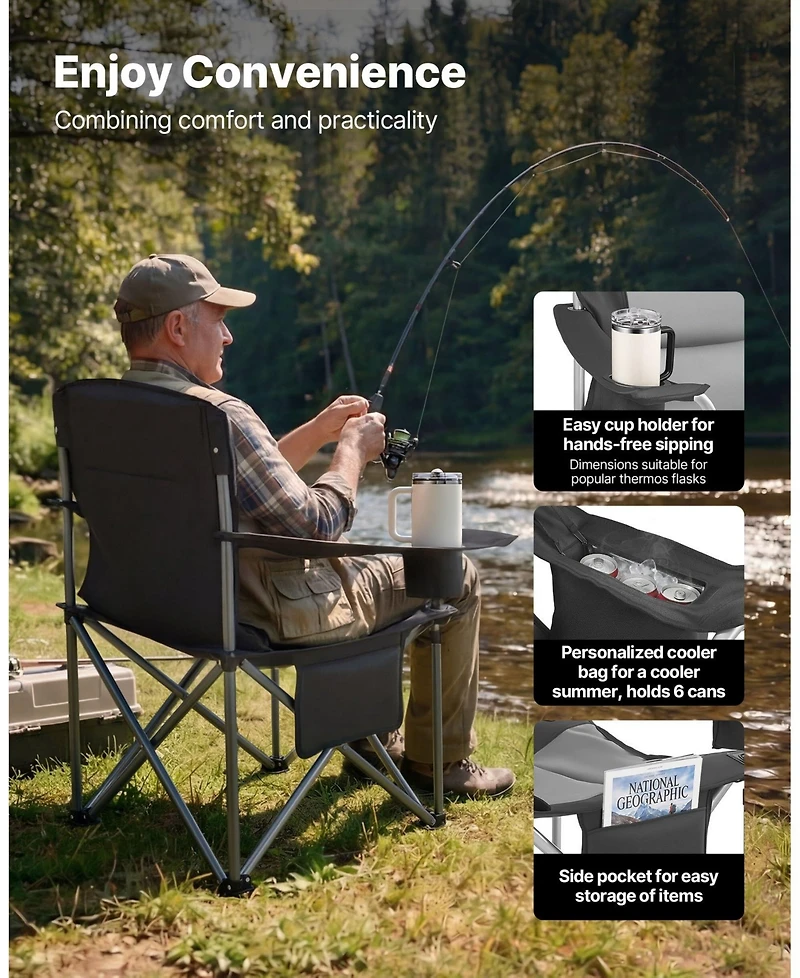 Mecale Oversized Camping Chairs 450 lbs with Cooler Bag and Cup Holder 2 Pack