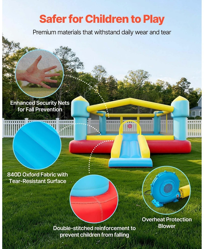Mecale Inflatable Bounce House 14.7 x 13.8 Ft with Basketball Hoop, Ages 3