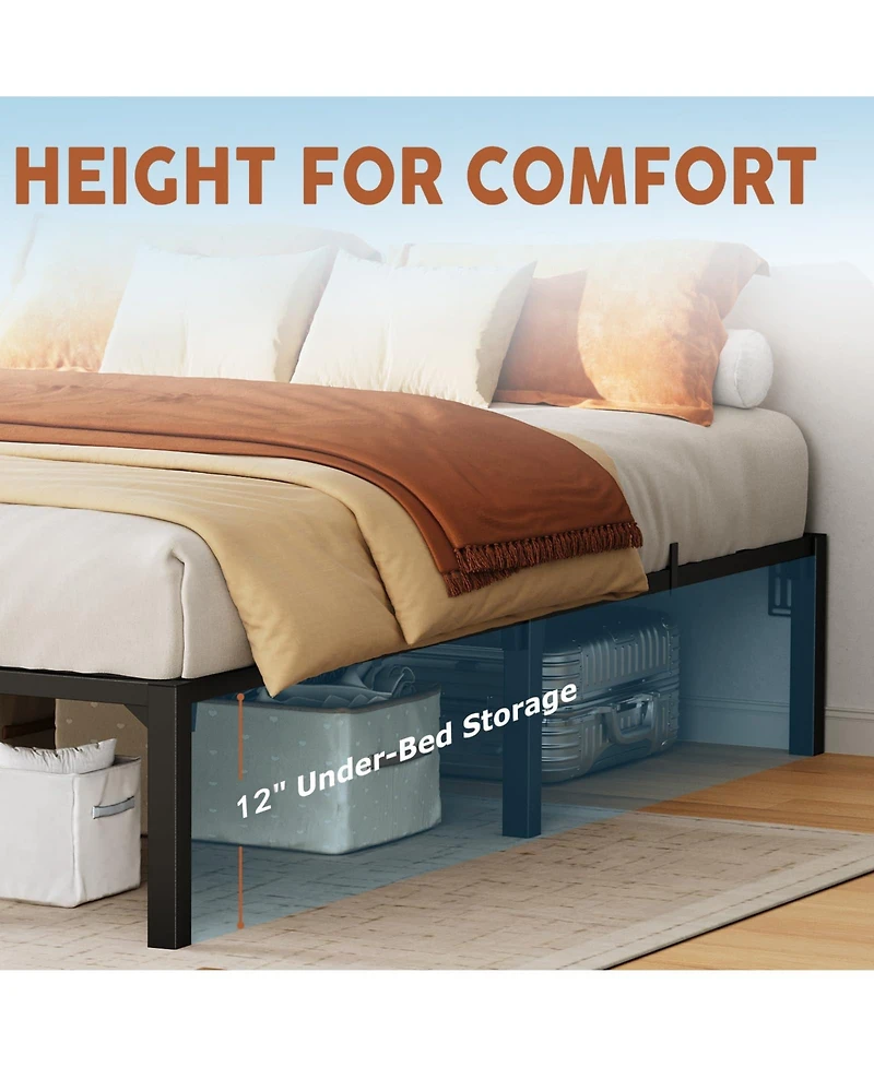 homfan Heavy Duty Metal PlLow Profile 14 Inch, Iron Slats and Legs, No Box Seasonal Needed, Quiet and Non-Slip,Under Bed Storage