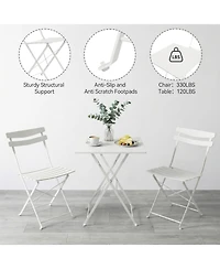 GarveeLife 3-Piece Folding Patio Bistro Set, Outdoor Metal Table and 2 Chairs, Weather-Resistant, Space-Saving Compact Furniture for Garden, Yard