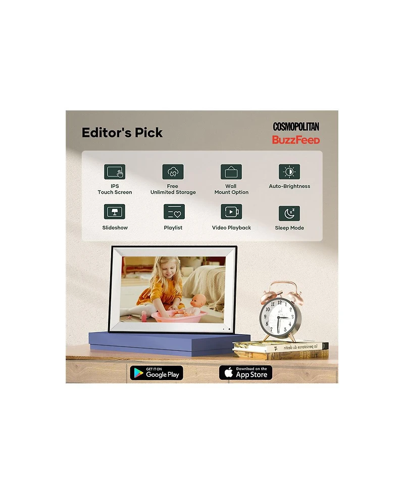 Cozyla 10.1" Wxga Wi-Fi Rechargeable Touchscreen Digital Picture Frame