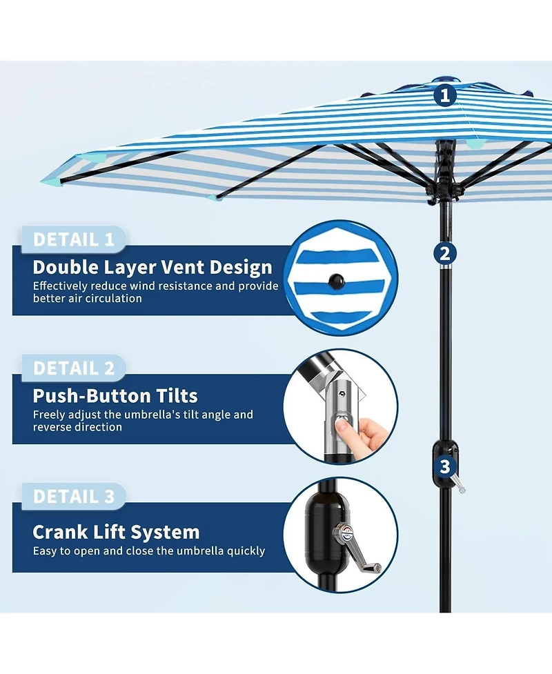 gaomon Outdoor 9FT Stripe Outdoor Patio Umbrella, Uv Protection Waterproof for Pool Deck Yard