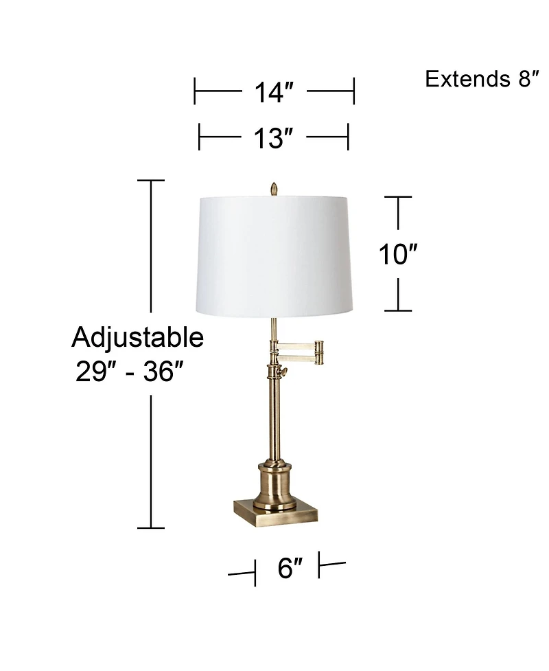 360 Lighting Traditional Swing Arm Desk Table Lamp Adjustable Height Antique Hardback Drum Shade Living Room Bedroom