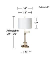 360 Lighting Traditional Swing Arm Desk Table Lamp Adjustable Height Antique Hardback Drum Shade Living Room Bedroom