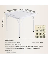 Mecale 35.4" Square Folding Mahjong Table for 4 Players, Cup Holders & Chip Trays, Includes Domino Set, Portable Game Table, White