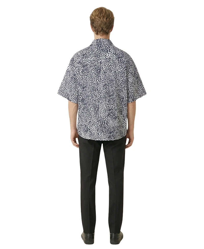 Modenaire Men's Printed Button Front Short Sleeve Shirt